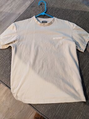 Jacquemus Beige Crewneck T-Shirt with White Logo